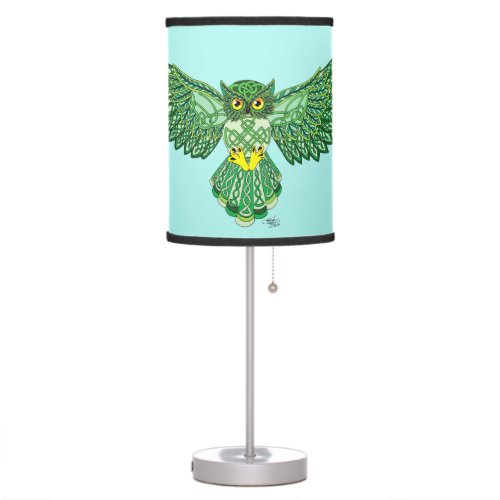 Celtic Flight Owl Green Table Lamp