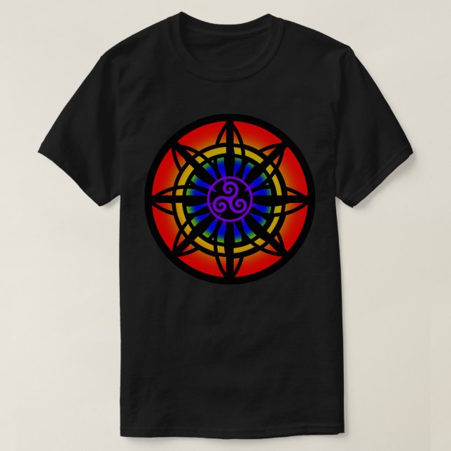 Celtic Flower Interlaced Rainbow Spiral T-Shirt (Design Front)