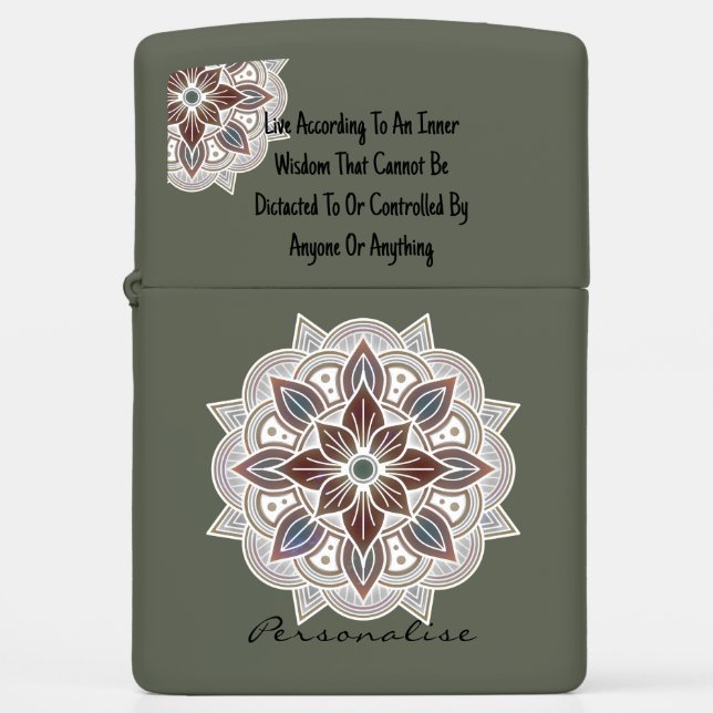 Celtic Flower Mandala Motivational Quote Red White Zippo Lighter (Front)