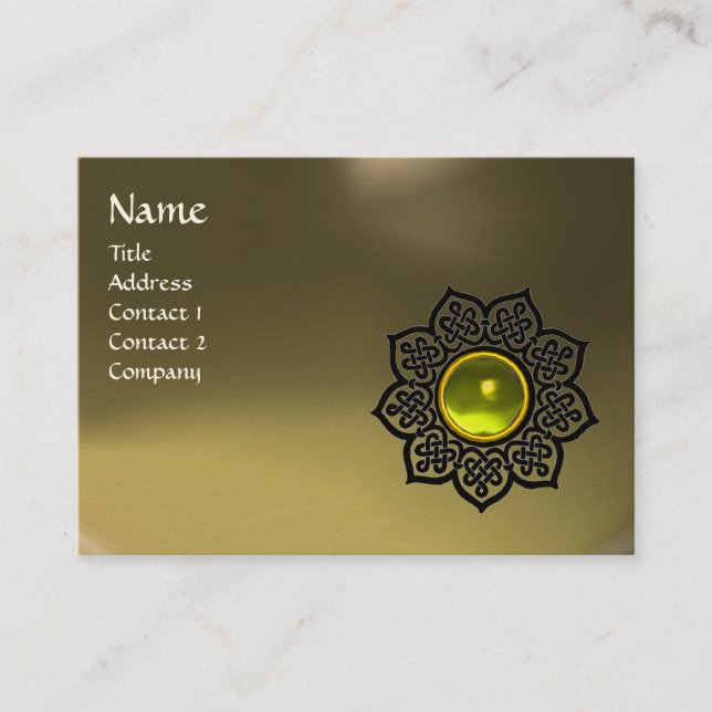 CELTIC FLOWER MONOGRAM AGATE grey yellow topaz Business Card (Front)