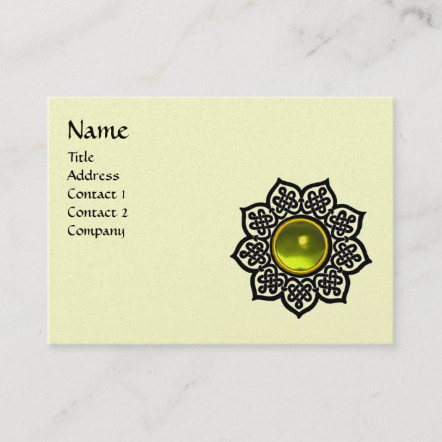 CELTIC FLOWER YELLOW GEM MONOGRAM Cream Luxury Business Card (Front)