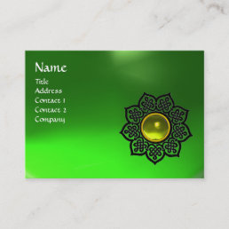 CELTIC FLOWER YELLOW GEM MONOGRAM Emerald Green Business Card