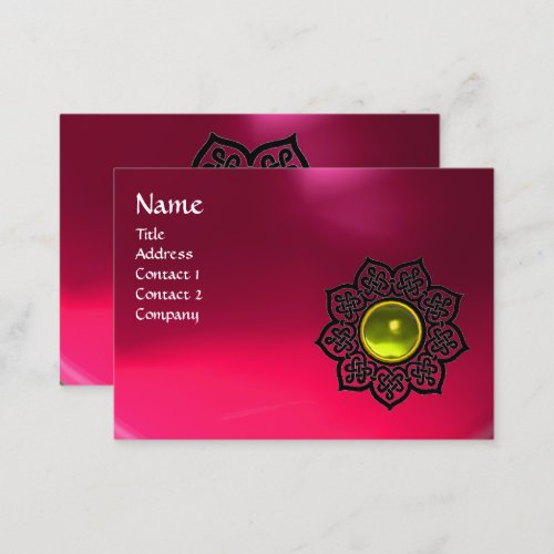 CELTIC FLOWER YELLOW GEMSTONE MONOGRAM Pink Ruby Business Card