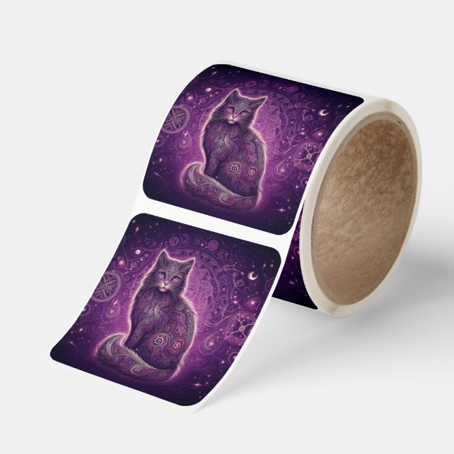 Celtic Fluffy Purple Cat Square Sticker (Roll)