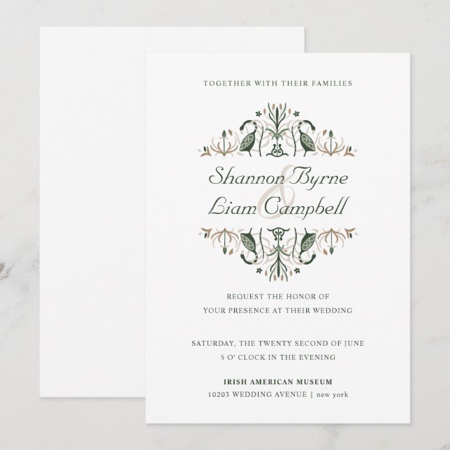 Celtic Folk Art | Modern Floral Irish Wedding Invitation (Front/Back)