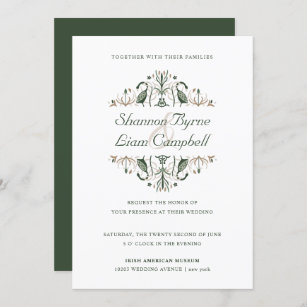 Celtic Folk Art   Modern Floral Irish Wedding Invitation