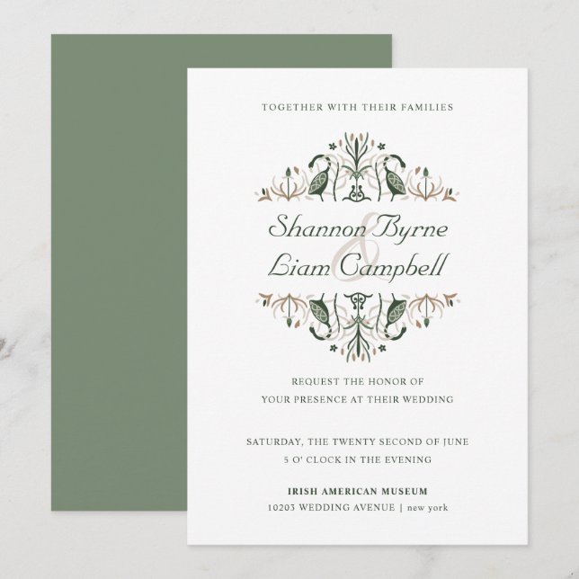 Celtic Folk Art | Modern Floral Irish Wedding Invitation (Front/Back)
