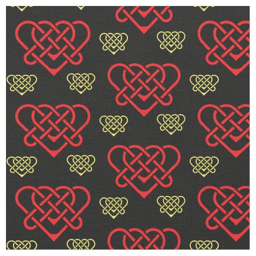 Celtic/Gadhlig braided design heart gold/red Fabric