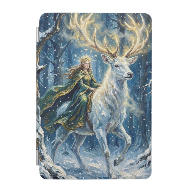 Celtic Goddess & Glowing White Stag iPad Mini Cover (Front)