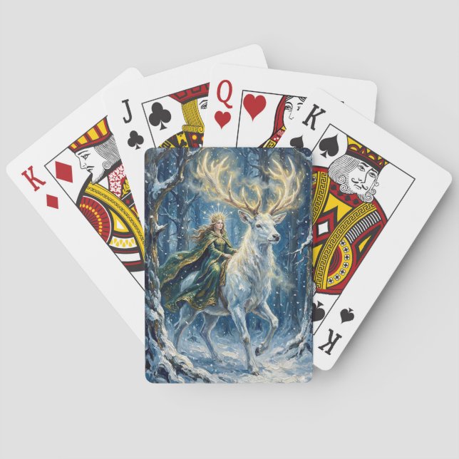 Celtic Goddess & Glowing White Stag Poker Cards (Back)