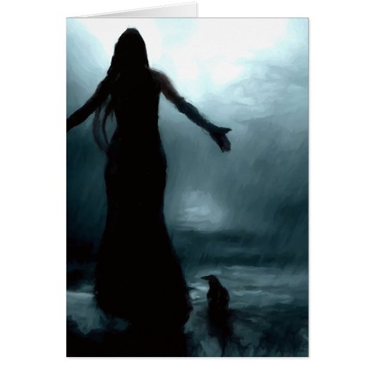 celtic goddess morrigan crow raven rain water cards (Front)