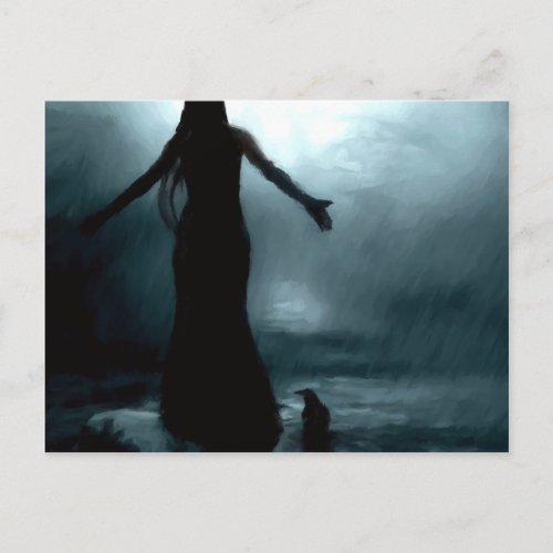 celtic goddess morrigan crow raven rain water postcard