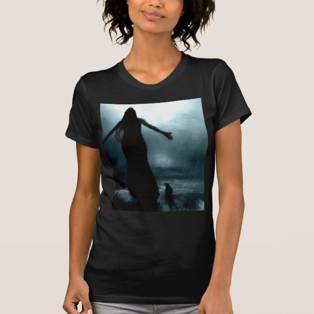 celtic goddess morrigan crow raven rain water T-Shirt (Front)