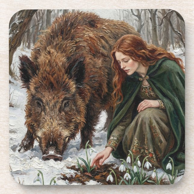 Celtic Goddess & Wild Boar Beverage Coaster (Front)