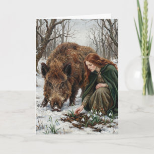 Celtic Goddess & Wild Boar Card