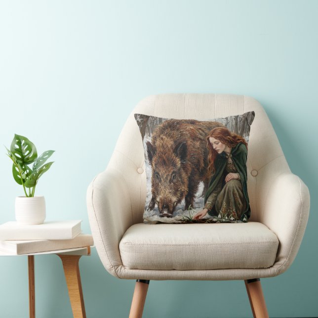 Celtic Goddess & Wild Boar Throw Pillow (Chair)