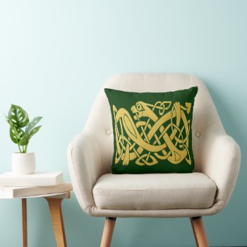 Celtic Gold Snake On Dark Green Throw Pillow by DigitalDreambuilder at Zazzle