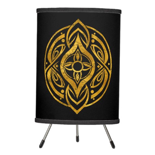 Celtic gold symbol on black background tripod lamp