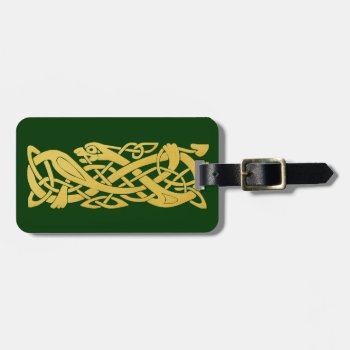 Celtic Golden Snake On Dark Green Baggage Tag by DigitalDreambuilder at Zazzle
