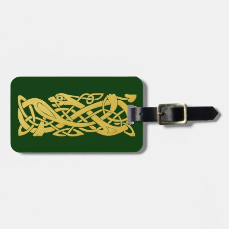 Celtic Golden Snake On Dark Green Baggage Tag