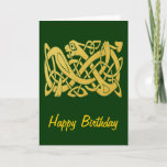Celtic Golden Snake On Dark Green Birthday Card at Zazzle