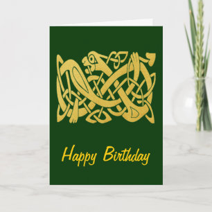 Celtic Golden Snake on Dark Green Birthday Card