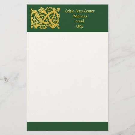 Celtic Golden Snake On Dark Green Writing Paper
