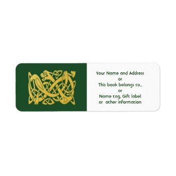 Celtic Golden Snake On Green Return Address Label by DigitalDreambuilder at Zazzle