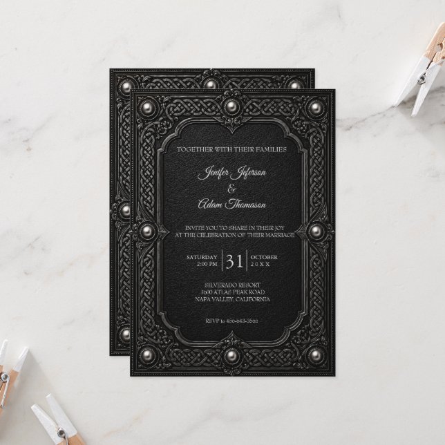 Celtic Gothic Halloween Wedding Invitation (Front/Back In Situ)