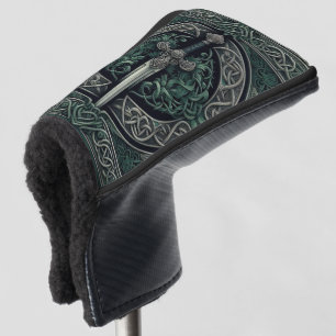 Celtic Green and Silver Sword Golf Head Cover