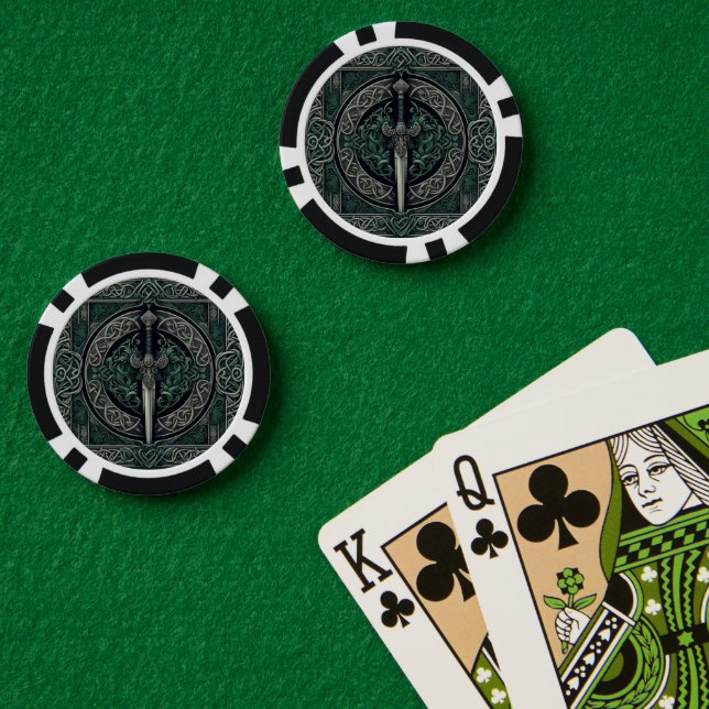 Celtic Green and Silver Sword Poker Chips (Poker Table (Double))