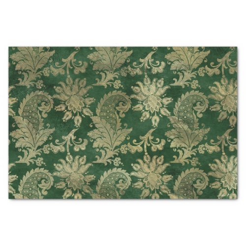 Celtic Green Gold Paisley Floral Pattern Tissue Paper