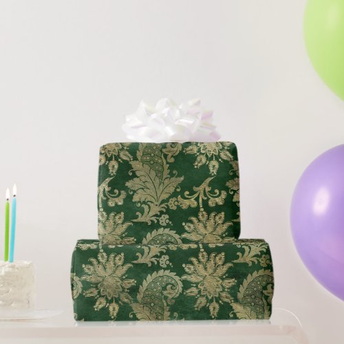 Celtic Green Gold Paisley Floral Pattern Wrapping Paper