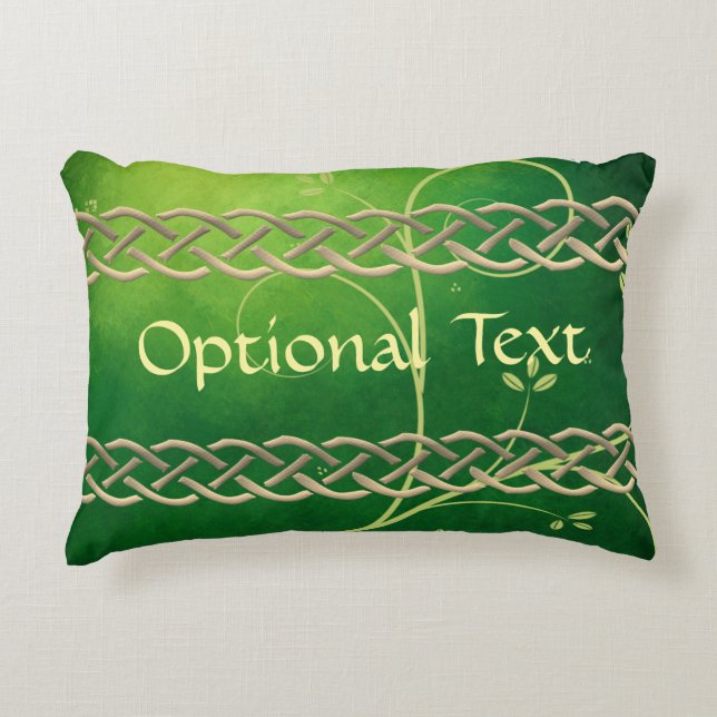 Celtic Green Knots & Leaves Accent Pillow (Front)