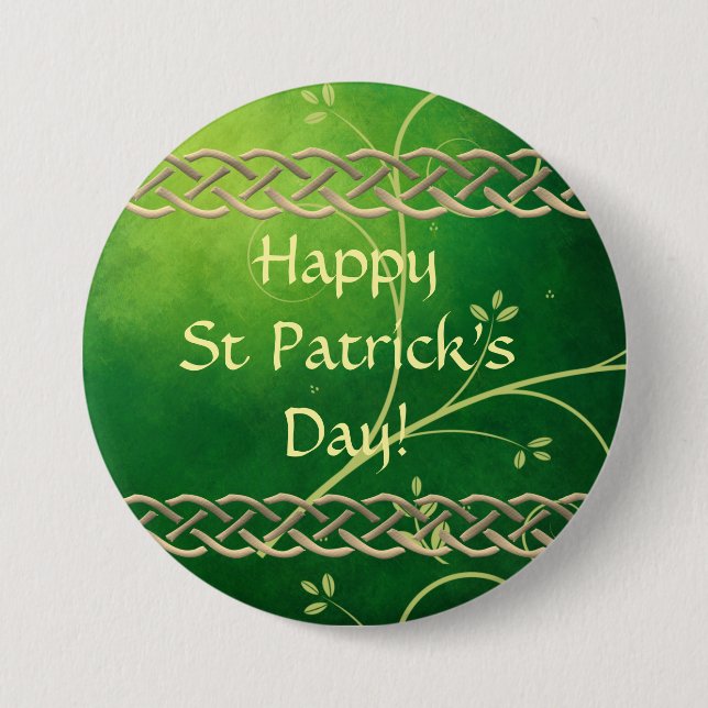 Celtic Green Knots & Leaves Button (Front)