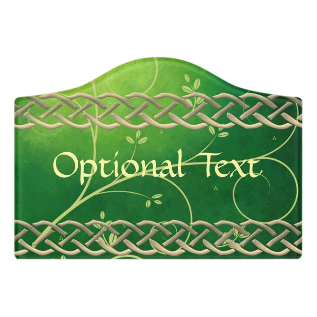 Celtic Green Knots & Leaves Door Sign (Small Crest Front)