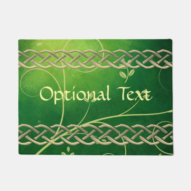 Celtic Green Knots & Leaves Doormat (Front)