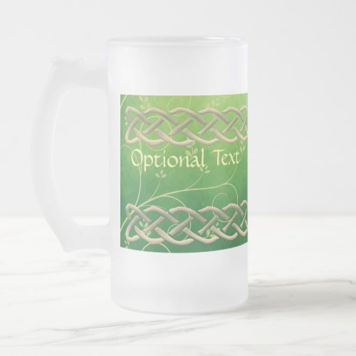 Celtic Green Knots  Leaves Frosted Glass Beer Mug