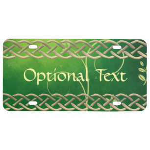 Celtic Green Knots & Leaves License Plate