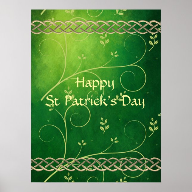 Celtic Green Knots & Leaves Poster (Front)