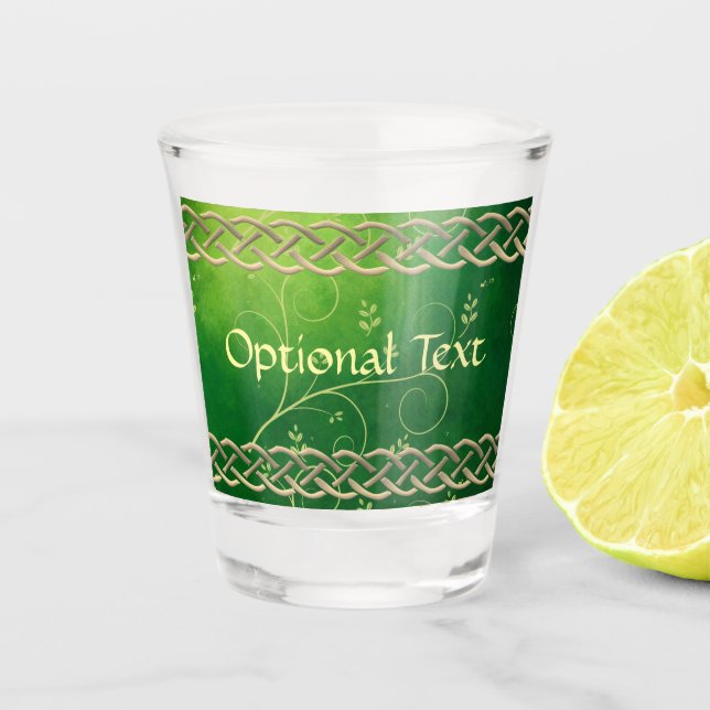 Celtic Green Knots & Leaves Shot Glass (Front)