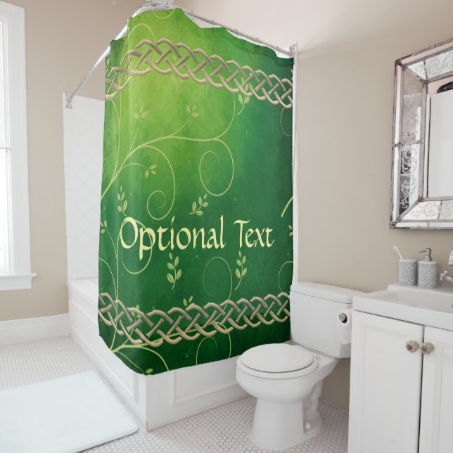 Celtic Green Knots & Leaves Shower Curtain (In Situ)
