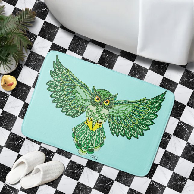 Celtic Green Knotwork Owl Flight Spread Wings Bath Mat (Creator Uploaded)