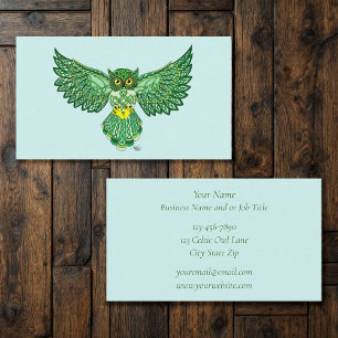 Celtic Green Knotwork Owl Flight Spread Wings Business Card