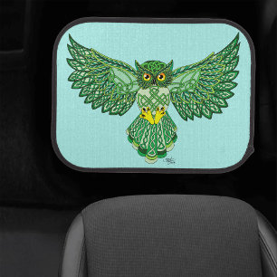 Celtic Green Knotwork Owl Flight Spread Wings Car Floor Mat