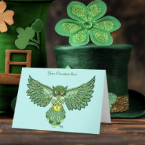 Celtic Green Knotwork Owl Flight Spread Wings