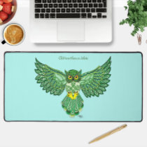 Celtic Green Knotwork Owl Flight Spread Wings