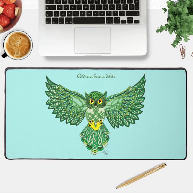 Celtic Green Knotwork Owl Flight Spread Wings Desk Mat (Creator Uploaded)