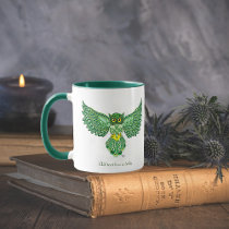 Celtic Green Knotwork Owl Flight Spread Wings