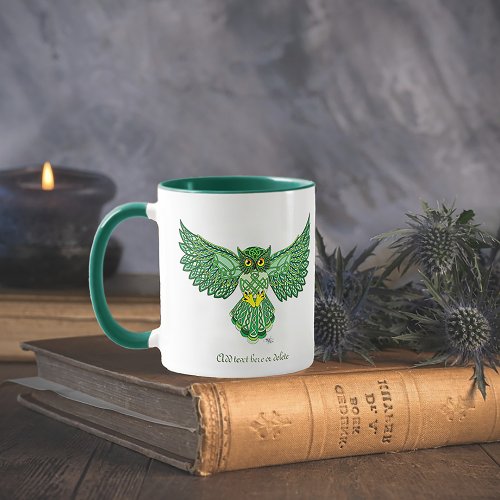 Celtic Green Knotwork Owl Flight Spread Wings